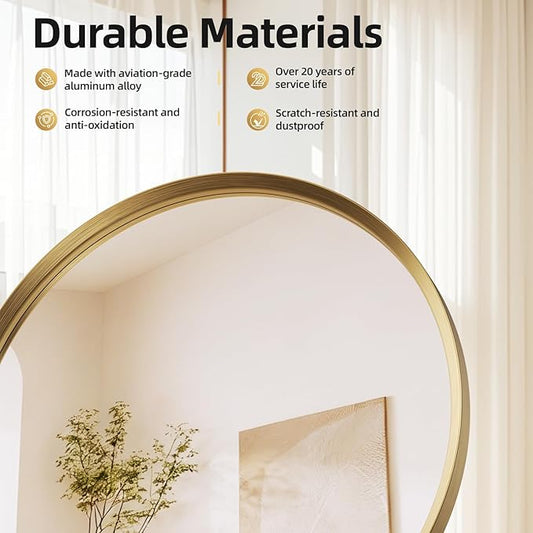 Brushed Gold Large Round Bathroom Mirror for Wall, 40 inch Large Gold Circle Mirror for Wall, New Frame Design, Tempered Glass,Wall Mounted Circle Mirror for Vanity, Entryway, Bedroom