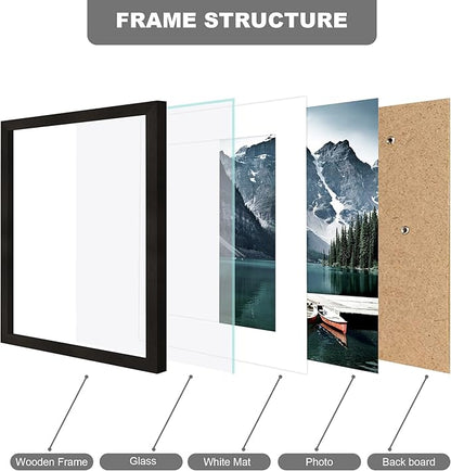 Hongkee 9x11 Picture Frame with Real Glass - Display Pictures 7x9 with Mat or 9x11 without Mat, Photo Frame for Wall or Table Top Display(Black, 3 Pack)