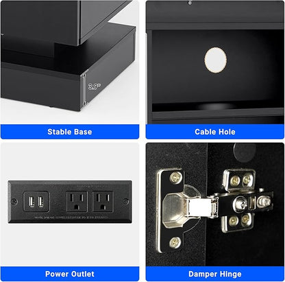 chartustriable 71IN LED TV Stands w/40 inch Fireplace Power Outlet for 85/80/75 Inch TVs,High Glossy Modern TV Media Console Gaming with 2 Storage Cabinets,Dual LED Lights,Black