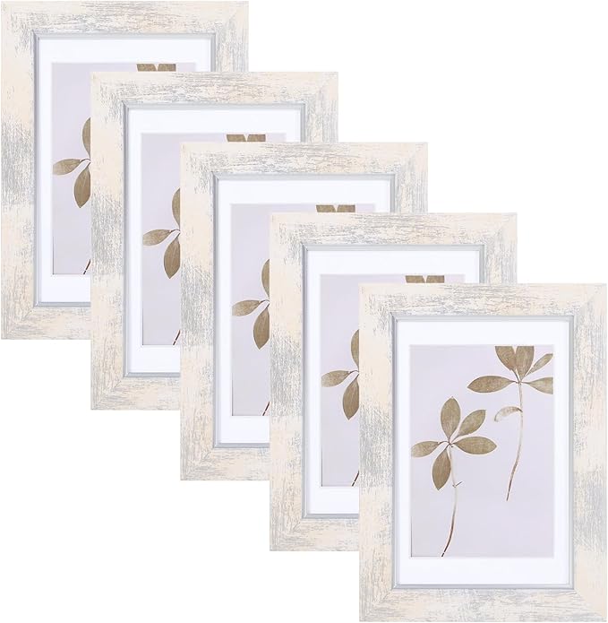 Fixwal 4x6 Picture Frame Set of 5, Vintage Photo Frame, Rustic Retro Picture Frame with Tempered Glass, Decorative Art on Walls and Tabletop Placement