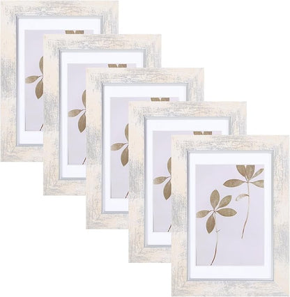 Fixwal 4x6 Picture Frame Set of 5, Vintage Photo Frame, Rustic Retro Picture Frame with Tempered Glass, Decorative Art on Walls and Tabletop Placement