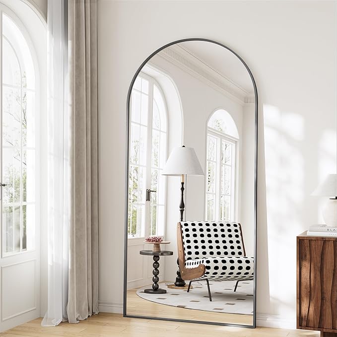 Large Full Length Mirror, 30"x71" Arched Floor Mirror Full Length with Stand, Room Decor Big Full Body Mirror with HD Tempered Glass Aluminum Frame for Bedroom Living Room, Black
