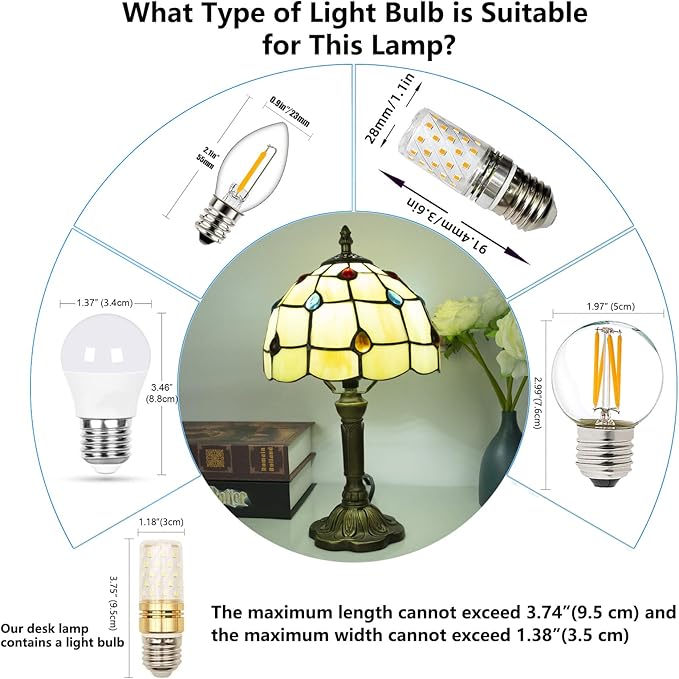Tiffany Style Table Lamp, 3 Color Temperatures Bedside Lamp, 8 Inch Stained Glass Desk Light for Home Office Bedroom Living Room (Phoenix Tail Pattern)