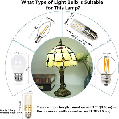 Tiffany Style Table Lamp, 3 Color Temperatures Bedside Lamp, 8 Inch Stained Glass Desk Light for Home Office Bedroom Living Room (Phoenix Tail Pattern)