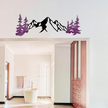 Yuzhuo Metal Mountain Wall Art Decor, Mountain Forest Silhouette Art Suitable for Living Room Bedroom Indoor Outdoor Garden Home Decoration (Purple, 34.5L x 11W)