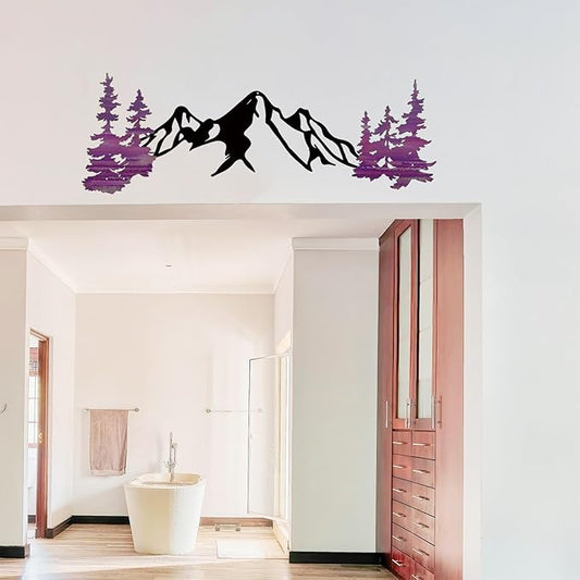 Yuzhuo Metal Mountain Wall Art Decor, Mountain Forest Silhouette Art Suitable for Living Room Bedroom Indoor Outdoor Garden Home Decoration (Purple, 34.5L x 11W)