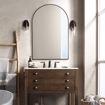 NeuType 36"x24" Arched Wall Mirror, Small Full Length Mirror Hanging or Leaning Against Wall, Dressing Mirror Make-up Mirror for Living Room, Bedroom, Bathroom, Aluminum Alloy Thin Frame, Black