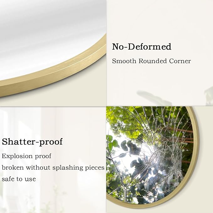 Gold Bathroom Mirrors for Wall Round Horn Circle Brushed Small Mirror Wall Mounted Mirrors Anti Rust Aluminum Ative Mirror for Entryway Hallway Entrance Housewarming