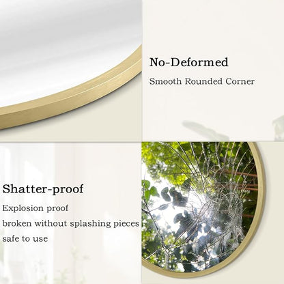 Gold Bathroom Mirrors for Wall Round Horn Circle Brushed Small Mirror Wall Mounted Mirrors Anti Rust Aluminum Ative Mirror for Entryway Hallway Entrance Housewarming