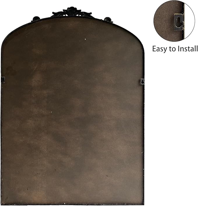 HQiJun Black Vintage Wall Mirror Window Decorative Traditional Mirrors Antique Arched Farmhouse for Living Room Bedroom Entryway Bathroom Vanity (36 * 24 * 1.2, Black)