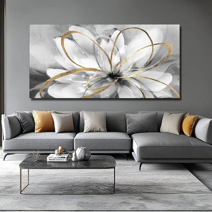 SOUGUAN Large Canvas Wall Art White Flower Painting 30x60 Inch Black Art for Living Room Bedroom Office Home Wall Accents