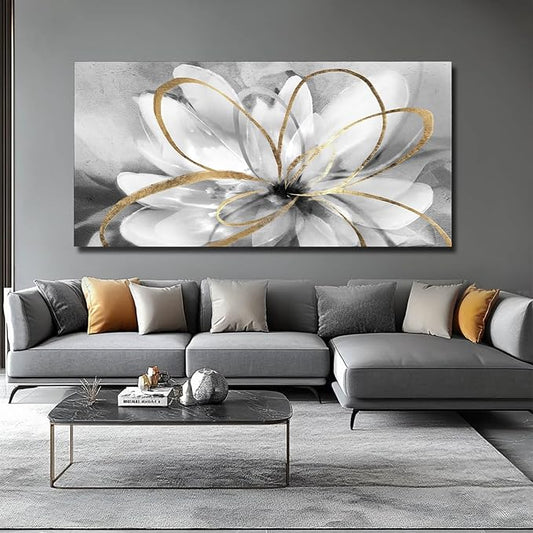 SOUGUAN Large Canvas Wall Art White Flower Painting 30x60 Inch Black Art for Living Room Bedroom Office Home Wall Accents