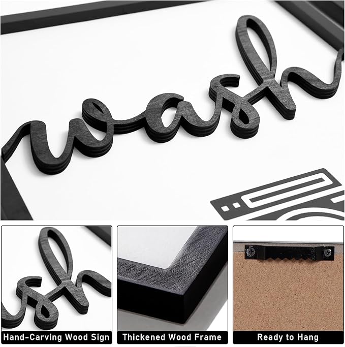 3D Wood Laundry Room Wall Decor, 48" x 24" Framed Laundry Room Wall Art, 3D Signs for Room Decor (Ready to Hang, Set of 3, Framed)