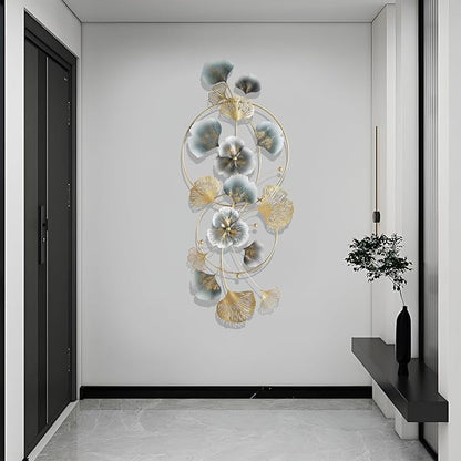 QXSXKJ 3D Metal Wall Art Decor Gold, 59" Large 3d Wall Decor, Modern Ginkgo Leaf Wall Decoration, Adornos Pare Sala Modernos, Hanging Sculptures For Living Room Dining Room Bedroom