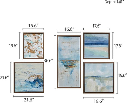 Madison Park Wall Art Living Room Décor - Galary Canvas Home Accent Modern Dining Bathroom Decoration, Ready to Hang Painting for Bedroom, Multi-Sizes, Blue Horizon 5 Piece