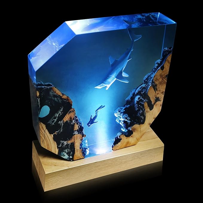 Epoxy Resin Shark Lamp, Ocean Night Light,Artistry Home Decor Bedside Nightlight, Unique Resin Lighting, Nightstand Decorations for Bedroom, Suitable for Holidays(Shark Lamp)
