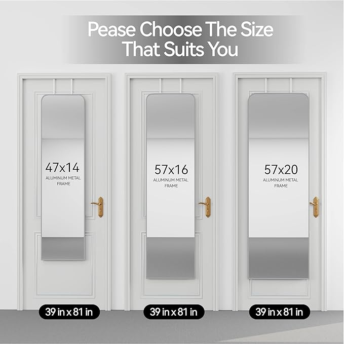 SCWF-GZ Rectangle 57x16 Mirror Full Length Wall Mounted Hanging or Against Wall Metal Frame Dressing Make-up Mirrors for Entryway Bedroom Bathroom Living Room 57 16 inch Silver