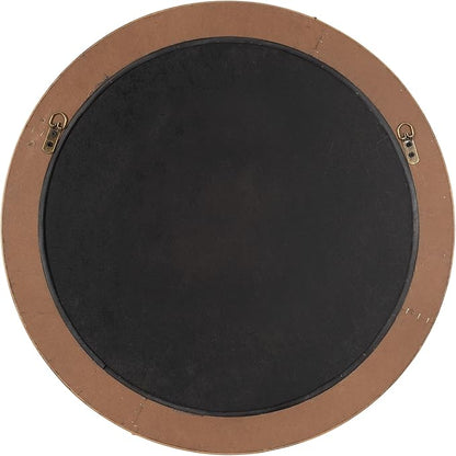 Kate and Laurel Laalima Boho Woven Round Mirror, 26 Inch Diameter, Rustic Brown, Decorative Circle Mirror with Authentic Water Hyacinth Frame for Coastal Mirror Decor
