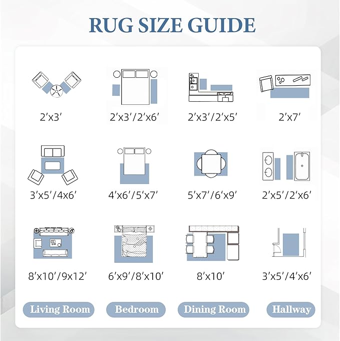 Area Rug for Living Room 6x9: Large Washable Boho Moroccan Rugs Geometric Neutral Rug, Non-Slip Foldable Morden Farmhouse Indoor Floor Carpet for Bedroom Dining Table Home(Blue,6'X9')