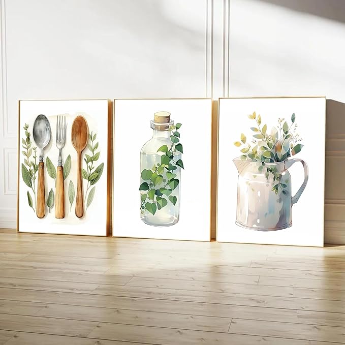 YFvrPt Boho Kitchen Poster Set of 3 Large Dining Room Canvas Wall Art Kitchen Sage Green Plants Botanical Wall Decor Minimalist Dining Room Prints Pictures Artwork Unframed 16x24 inch