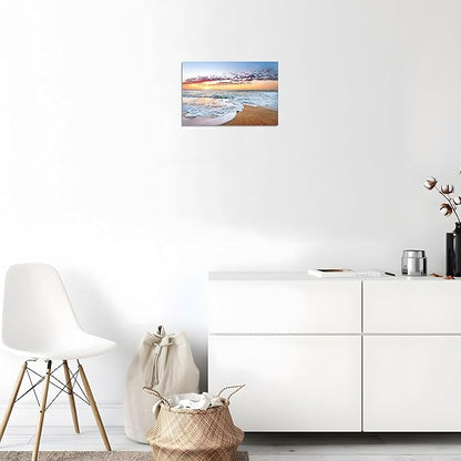 TutuBeer 1 Panel Beach Art for Wall Beach Paintings for Wall White Ocean Sunrise with Deep Blue Sky Sea Pictures for Home Pictures of the Ocean Stretched and Framed for Home Decor 30x40 inch