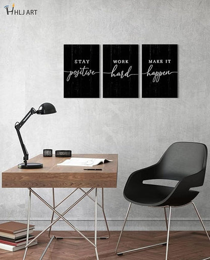 Inspirational Quotes Office Wall Art: Motivational Poster Positive Sayings Office Wall Decor, 3 Piece Black Motivation Picture Inspirational Prints 8x12"