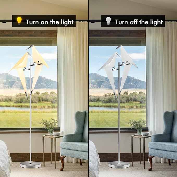 Modern Bird Floor Lamp, Silver Crane Bird Swing Floor Light Fixtures for Bedroom Dining Living Room