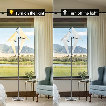 Modern Bird Floor Lamp, Silver Crane Bird Swing Floor Light Fixtures for Bedroom Dining Living Room