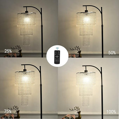 ZECOXOL Arc Floor Lamp for Living Room Modern Floor Lamp with Remote Control,Dimmable Crystal Floor Lamps Black Standing Lamp with 10 Color Temperature Tall Chandelier Floor Lamps for Bedroom Corner