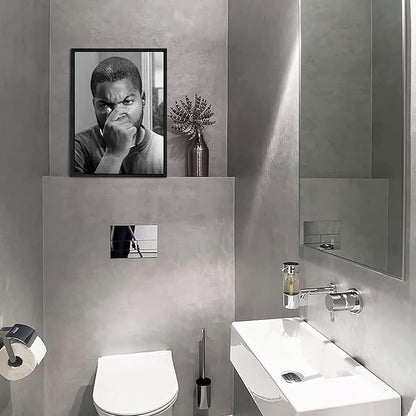 Funny Bathroom Canvas Wall Art Set of 2 - Black Floating Frame Black and White Vintage Comedy Movies Posters, Funny Toilet Humour Smell Wall Decor Prints for Bathroom Decor 12x16 in