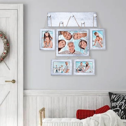 Collage Picture Frames Set of 5 for Wall – Rustic White Farmhouse Gallery Wall Frames with HD Plexiglass, Includes 4x6 & 8x10 Photo Frames, Vintage Wall Decor for Living Room, Bedroom & Home