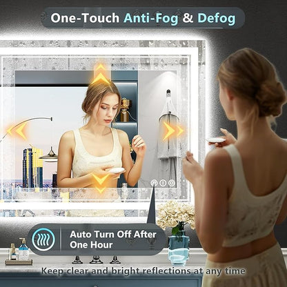 30x36 LED Bathroom Mirror with Lights, Backlit and Front Lit Anti-Fog Lighted Vanity Mirrors for Bathroom Wall, Dimmable, 3-Color Light, Memory, Shatter-Proof, HD Tempered Glass, CRI＞90