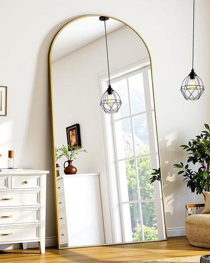 Suidia Full Length Mirror, 58"x22" Floor Standing Mirror Freestanding, Full Body Mirrors with Stand for Bedroom, Hanging Mounted for Living Room Cloakroom, Gold, Arched Style