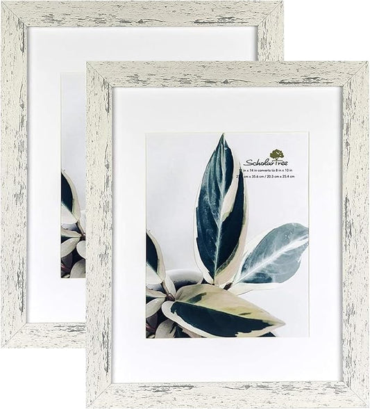 Rustic White Wooden 11x14 Picture Frame set of 2,Display 11x14 without Mat or 8x10 with Mat，Wall Gallery Photo Frames