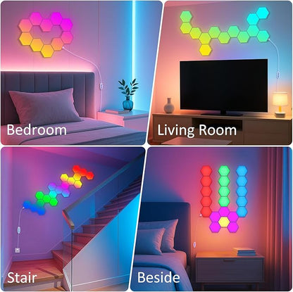 Hexa Light Panels, RGB Hexagon LED Wall Lights, Smart Home Creative Wall Lighting with Music Sync, Modular LED Light Panels for Room Decor & Wall Decor, 20 Pack
