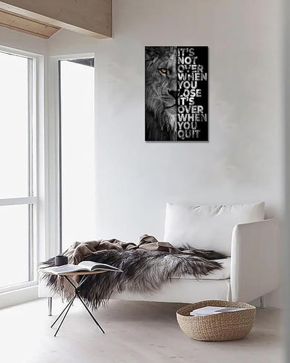 Lion Head Prints Canvas Inspirational Wall Art Black and White Animal Posters Motivational Quote Pictures for Bedroom Dorm Room Office Decor Framed Ready to Hang28x44inches