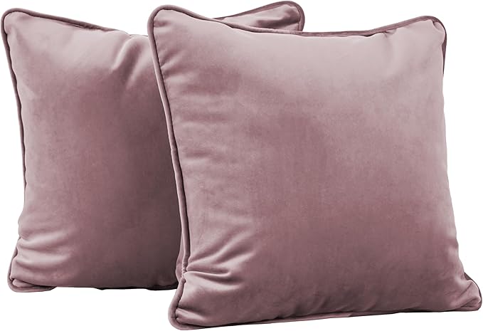 FDP 15" x 15" Velvet and Vinyl Square Pillow Set with Piping Decorative Throw Pillow for Home Dcor in Living Room, Bedroom or Lounge (2-Pack) - Mauve, 15161-112