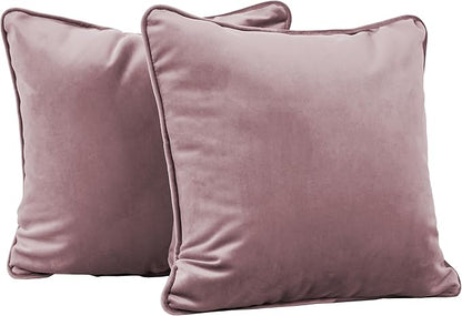 FDP 15" x 15" Velvet and Vinyl Square Pillow Set with Piping Decorative Throw Pillow for Home Dcor in Living Room, Bedroom or Lounge (2-Pack) - Mauve, 15161-112