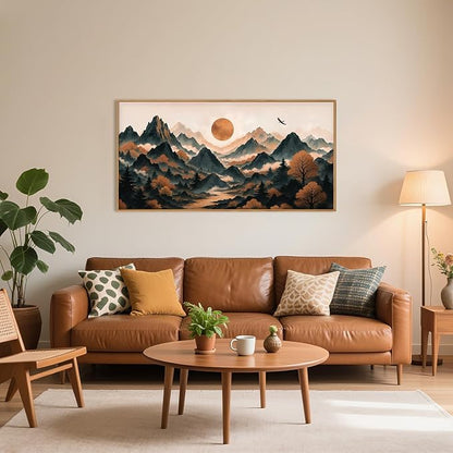 Large Boho Mountain Framed Canvas Wall Art Set,Brown Ridge Landscape Wall Decor,Pine Tree Scenery Wall Painting,Sunrise Abstract Wilderness Art Print for Living Room,Bedroom,Office - 20X40