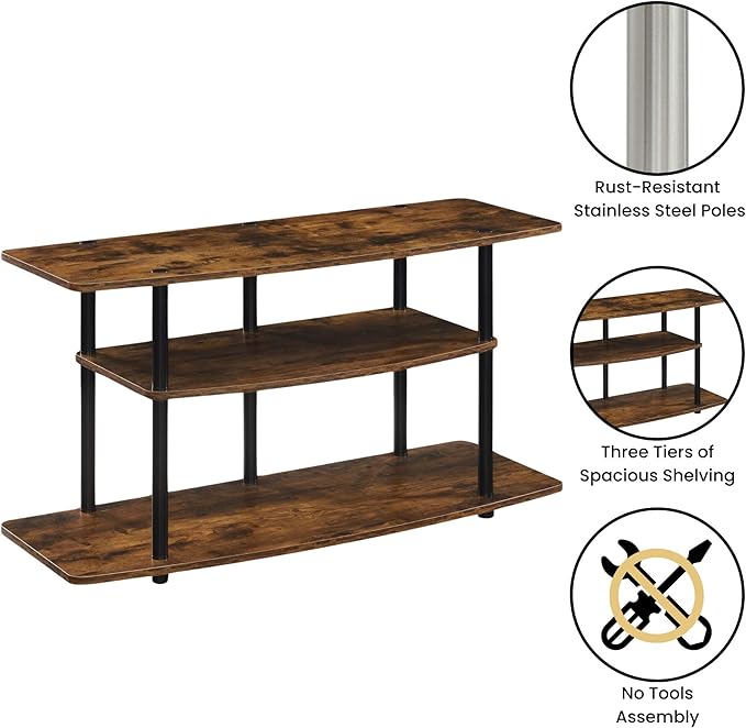 Convenience Concepts Designs2Go No Tools 3-Tier Wide TV Stand 42" - Entertainment Center for TVs up to 46 Inches, Modern TV Mount with Shelves for Living Room, Barnwood/Black
