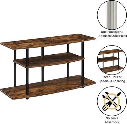 Convenience Concepts Designs2Go No Tools 3-Tier Wide TV Stand 42" - Entertainment Center for TVs up to 46 Inches, Modern TV Mount with Shelves for Living Room, Barnwood/Black