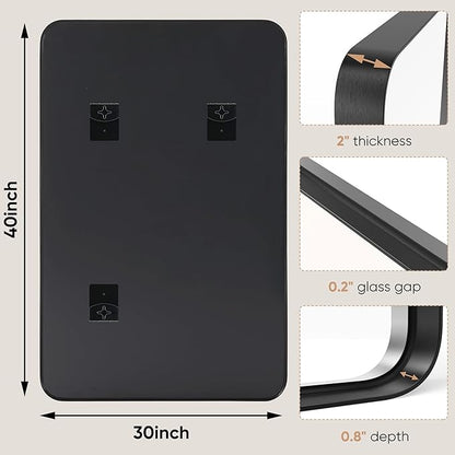 NEWBULIG 30"x40" Black Wall Mirror, Bathroom Mirrors for Over Sink, Matte Metal Framed Vanity Mirror with Tempered Glass, Entryway, Living Room, Bedroom