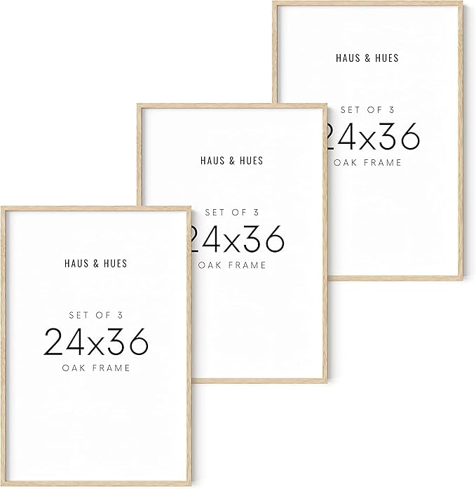 HAUS AND HUES Beige Oak Wood 24x36 Picture Frame - Modern Wood Wall Art Display - Lightweight 24x36 Frame for Art Prints, Photos, Posters - Ready-to-Hang Vertically & Horizontally (Set of 3)