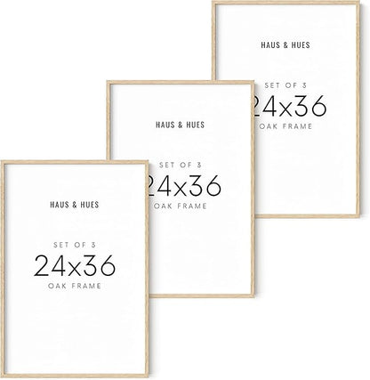 HAUS AND HUES Beige Oak Wood 24x36 Picture Frame - Modern Wood Wall Art Display - Lightweight 24x36 Frame for Art Prints, Photos, Posters - Ready-to-Hang Vertically & Horizontally (Set of 3)