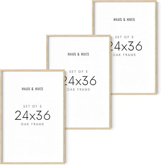 HAUS AND HUES Beige Oak Wood 24x36 Picture Frame - Modern Wood Wall Art Display - Lightweight 24x36 Frame for Art Prints, Photos, Posters - Ready-to-Hang Vertically & Horizontally (Set of 3)