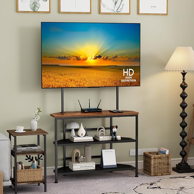 23" to 60" Floor Corner TV Stand For Bedroom With Mount, Universal Corner TV Desk Table With Storage Shelves For Bedroom Small Space,Rustic Television Stands Desk,Heavy Duty Structure,Adjustable Feet