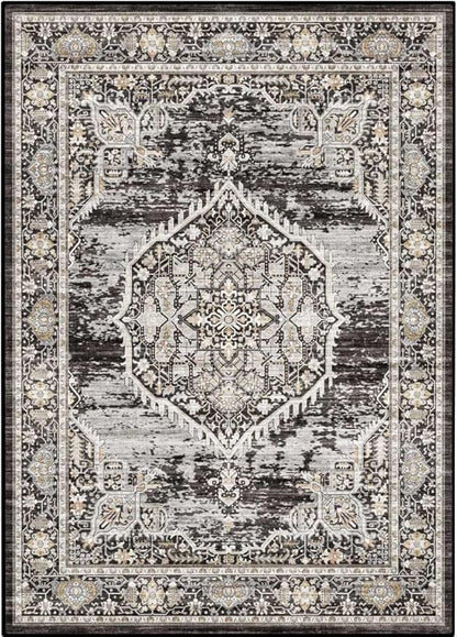 Washable Rugs 7x9 Area Rug：Large Rugs for Living Room - Oriential Distressed Printed Floral Carpet - Non Slip with Rubber Backing Area Rug 7'x9' Black