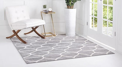 Unique Loom Trellis Frieze Collection Area Rug - Rounded (4' Square, Light Gray/ Ivory)