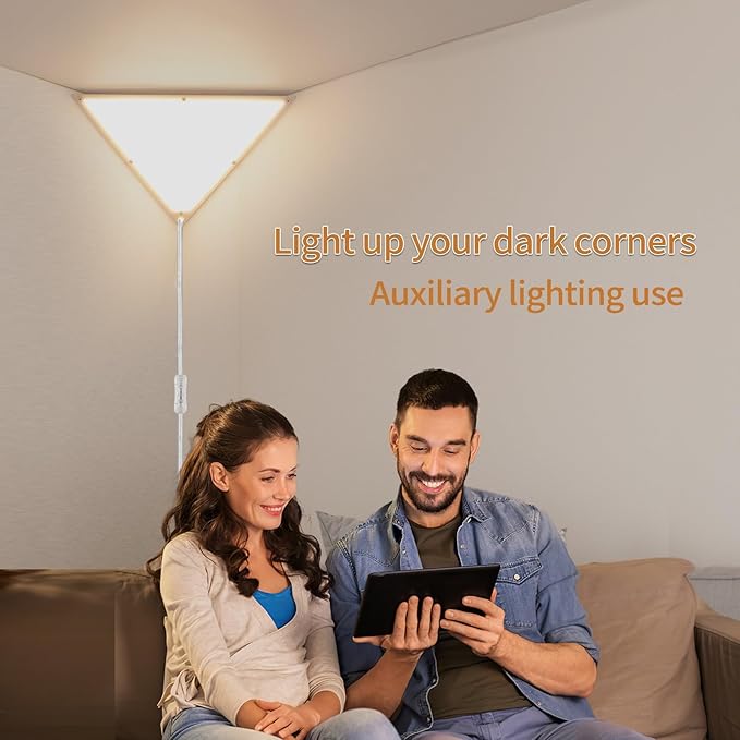 Corner Light with Switch, Ceiling Corner Lights for Living Room, Plug in Ceiling Light for Dark Area, Lamp for Bedroom, Kids Room, Triangle Shape, White Acrylic (1 Pack)