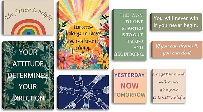 Halioyo Motivational Office Wall Art Set of 9, Women Inspirational Canvas Prints for Workplace, Positive Affirmations Wall Decor for Lobby Reception Study Room, Ready to Hang